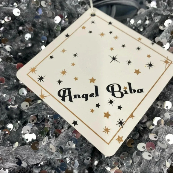 Angel Biba Womens 12 Silver Sequin Long Sleeve Dress NWT Holiday Cocktail Party - Picture 6 of 9